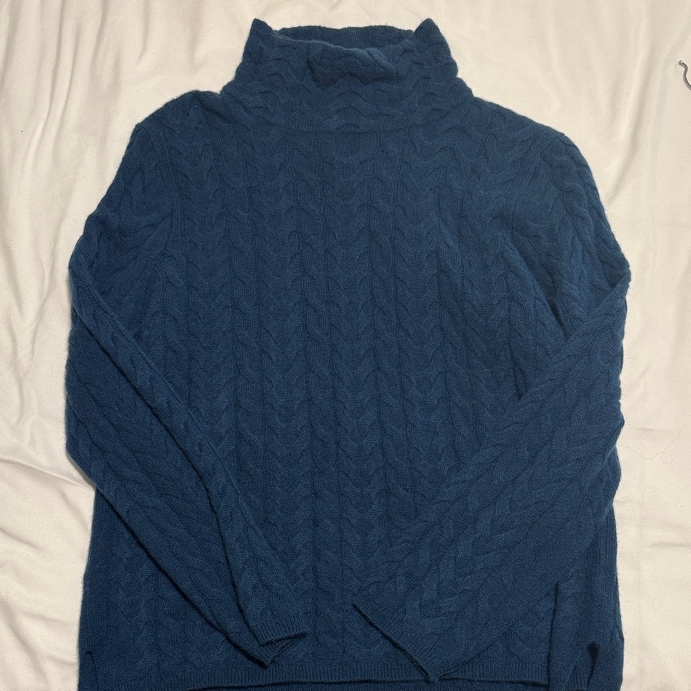 Garnet Hill Cashmere Deep Blue Turtleneck Sweater